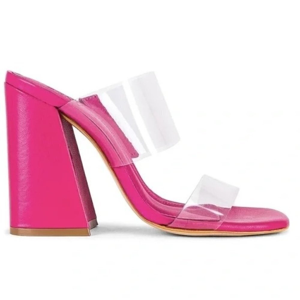Schutz Women's Victorie High Block PVC Pink Heels Clear Size 6.5 NWOB